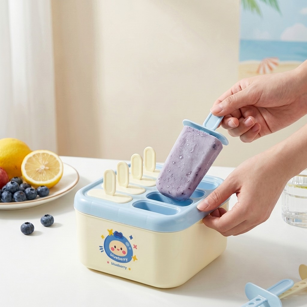 Kitchen Gadgets Kids - Plastic ijslollyvorm met deksel, herbruikbare stokjes,