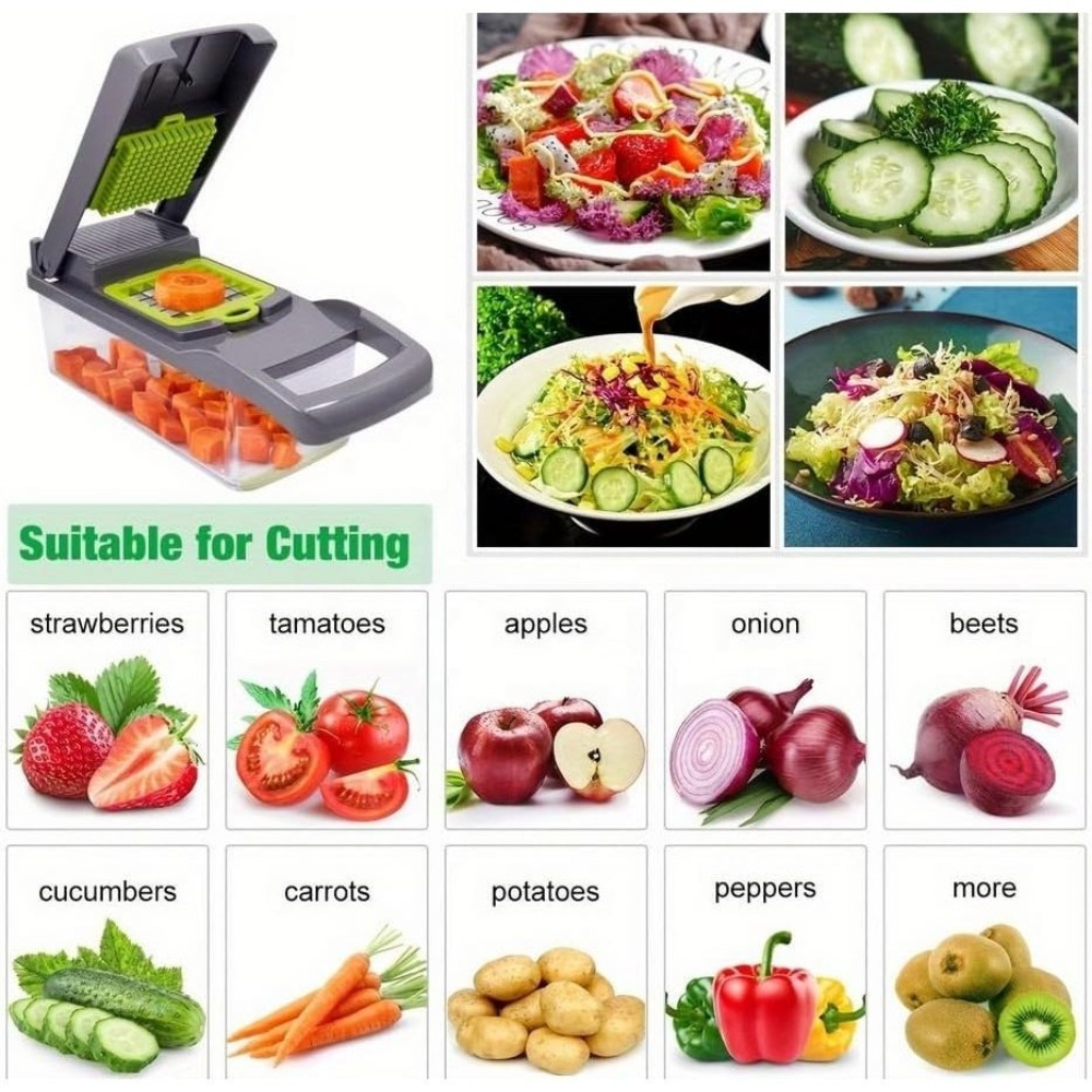 16-in-1 groentehakker, -snijde - Household Kitchen Gadgets Vegetable Cutter Silk Cutter recensie en prijs